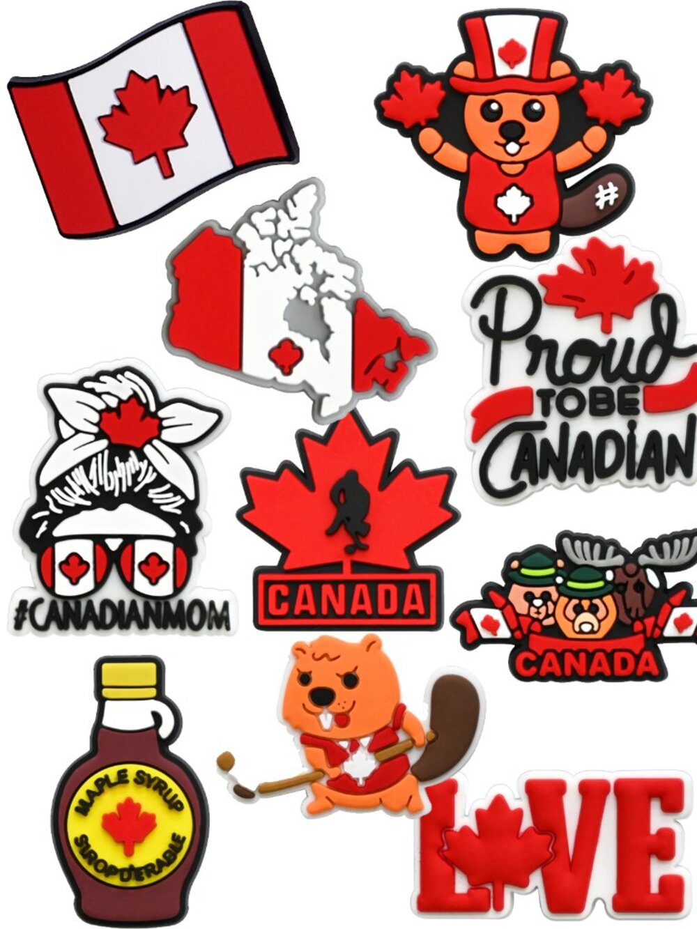 Set of 10 Canada Crocs Charms - Shoe Charm - PVC Charms